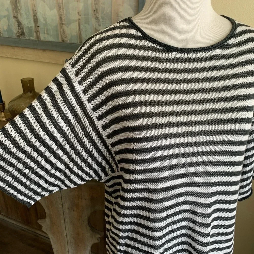 New Eileen Fisher Striped Organic Linen Tunic Graphite White NWT Casual - Picture 4 of 9